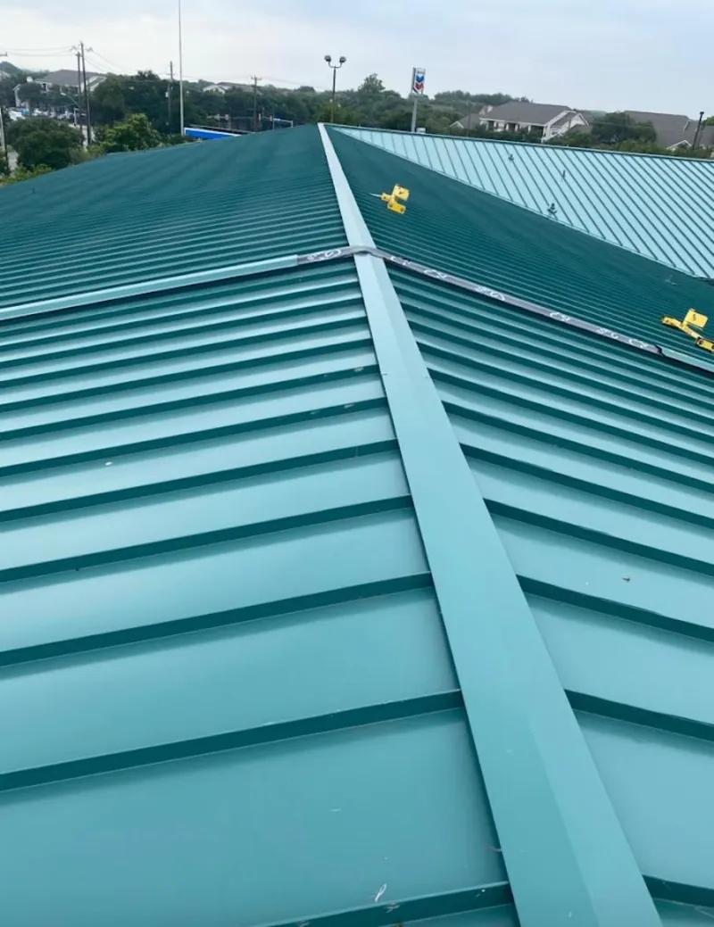 Green commercial metal roof ridge and valley for Metal Roof Repair in Godley